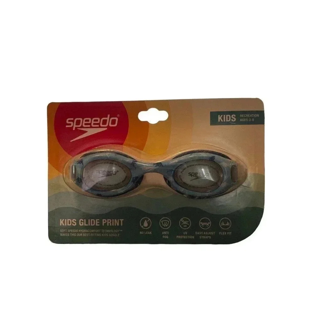 Speedo Kids Glide Shark Print Swim Goggles Blue NEW Ages 3-8 No Leak
